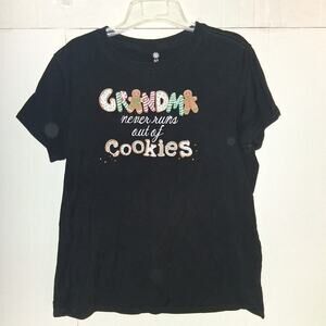 Black Christmas TShirt XL 16/18W Grandma Cookies Holiday Gingerbread Man Cute